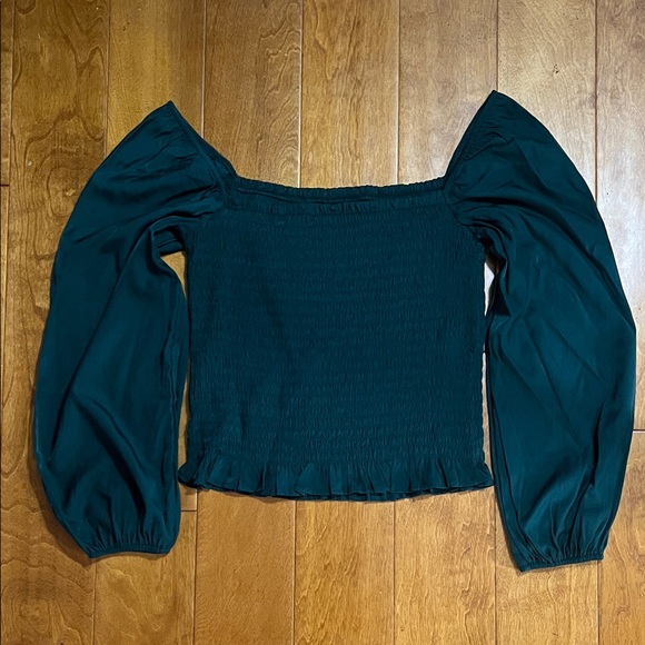 unbranded Tops - Forest Green Long Sleeve Ruched Crop Top Size L Milkmaid Grunge Fairy Whimsigoth